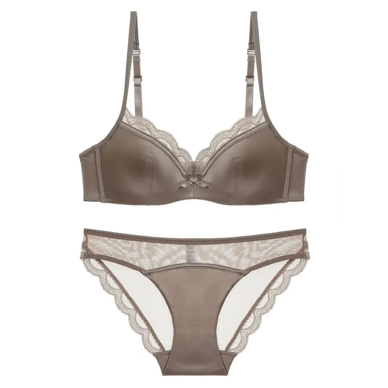 Summer Seamless Lace Bra Set for Small Bust Soft Wire Anti-Sagging Slimming Bralette & Panty Lightweight Lingerie Sexy Set — image 9