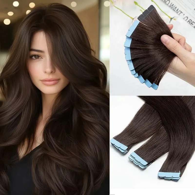 Mini Tape in Human Hair Extensions Double Side Invisible Seamless Tape in Hair 10pcs/set Natural Straight Black Brown Blonde