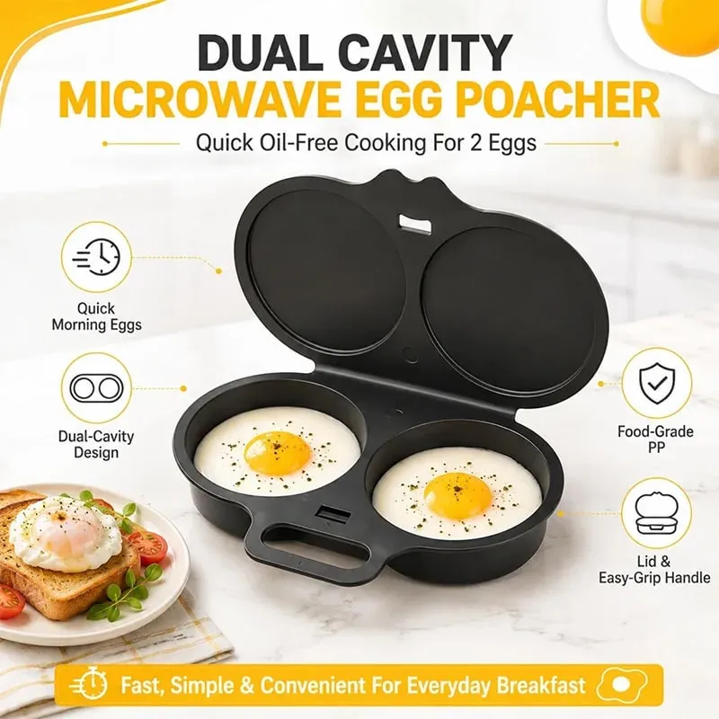 Cuiseur à œufs à double cavité pour micro-ondes, cuiseur à œufs, friteuse en plastique de qualité alimentaire, moule à vapeur, accessoires de cuisine, ustensiles de cuisine — image 4