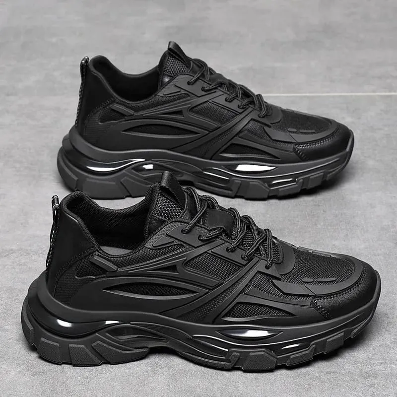 Four Seasons Thick and height-increasing sports shoes men's genuine leather mesh casual men's shoes trendy shoes