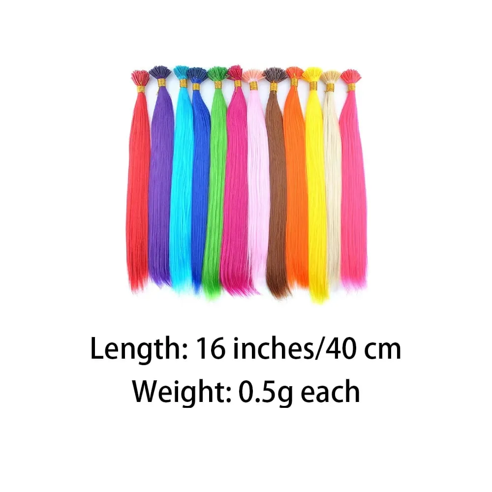 50 Helai/Pek Sintetik Berwarna I-Tip Stick Sambungan Rambut Rambut Lurus 16 Inci Untuk Wanita Alat Rambut Gentian Suhu Tinggi — image 4