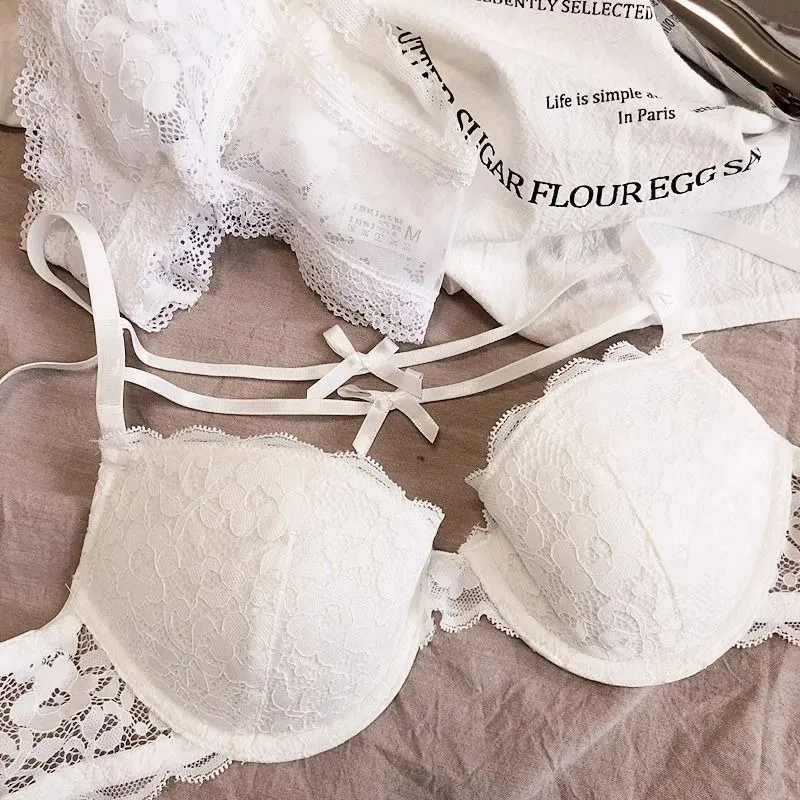Women Lingerie Wireless Comfortable Gathering Bra and Brief Set Embroidered Mesh Embrodiered Anti-sagging Pure Desire Underwear — image 5