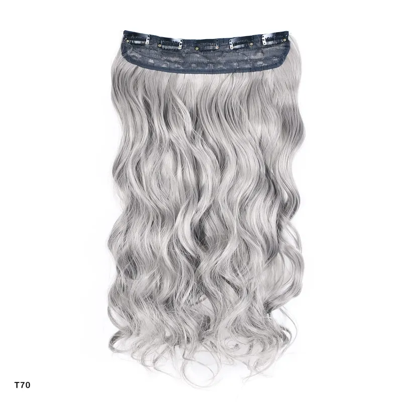 Clip in One Piece Wavy Synthetic Hair Extension Long Straight Synthetic Black Gray Color GreyHairpieces — image 18