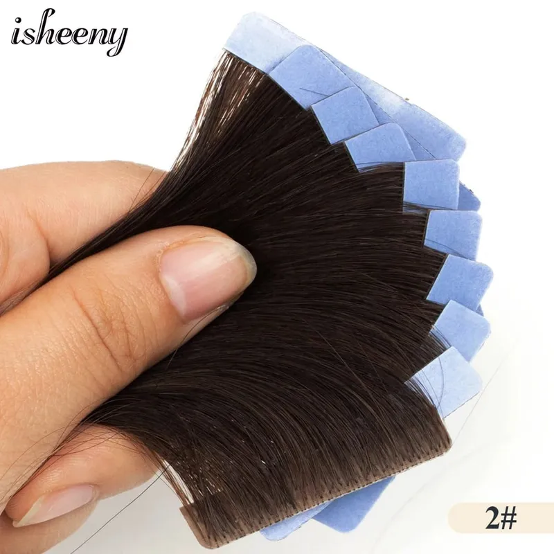 Isheeny Invisible Tape In Hair Extensions 12" 16" 20" Skin Weft Tape Ins 10ks Natural Straight Machine Made Remy Human Hair