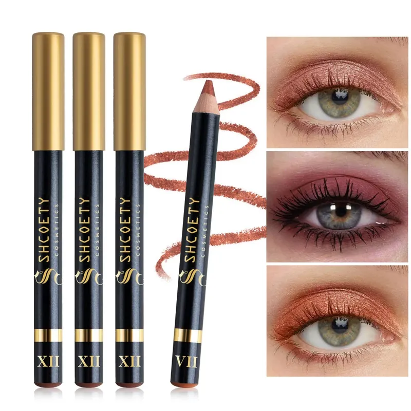 wooden pole 12-color pearlescent eyeshadow pen set non-smudged eyeliner pen with pencil sharpener lying silkworm pen