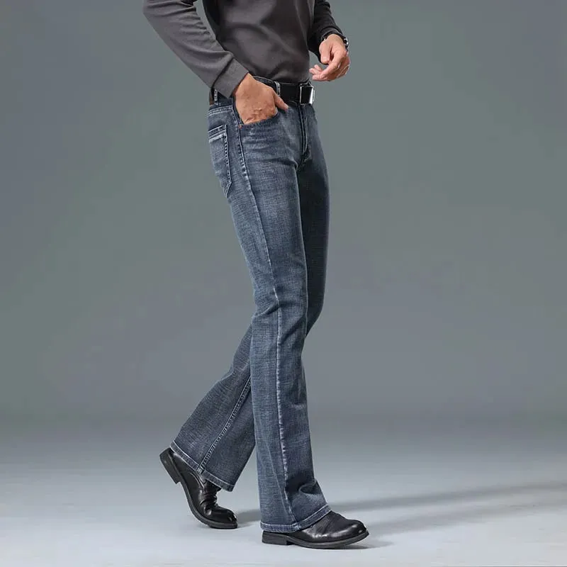 2026 Autumn And Winter Men's Mid Waist Micro Flared Jeans High-End Loose And Comfortable Blue Gray Casual Pants
