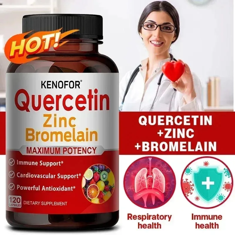 Zinc Quercetin + Bromelain 120 Vegetarian Capsules - Zinc Supplement for Antioxidant Immune Cardiovascular Zinc for Men & Women