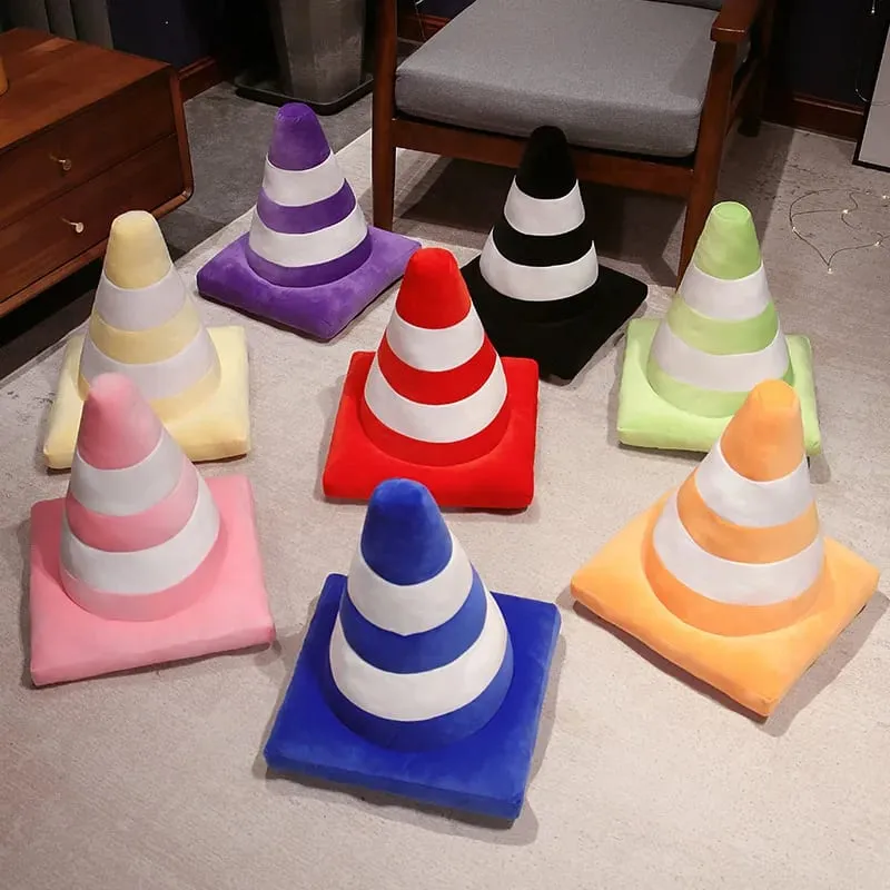 Simulation Traffic cone Plush Pillow Creative Roadblock Stuffed Toy Construction Cone Sign Cushion Doll Kids Boys Road Game Gift — image 2