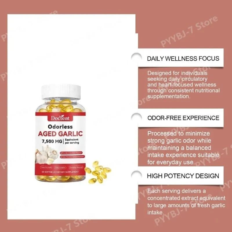 Lugtfri lagret hvidløgsekstrakt 7500mg 60 Softgels Ajo Envejecido Supplement Antioxidant & Immunstøtte Daglige hvidløgssoftgels — image 2