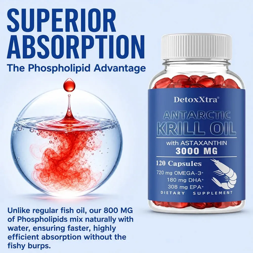 Dầu nhuyễn thể Nam Cực 3000mg Viên nang Omega-3 EPA DHA Astaxanthin & Phospholipids Chất chống oxy hóa Hỗ trợ tim não và mắt — image 4