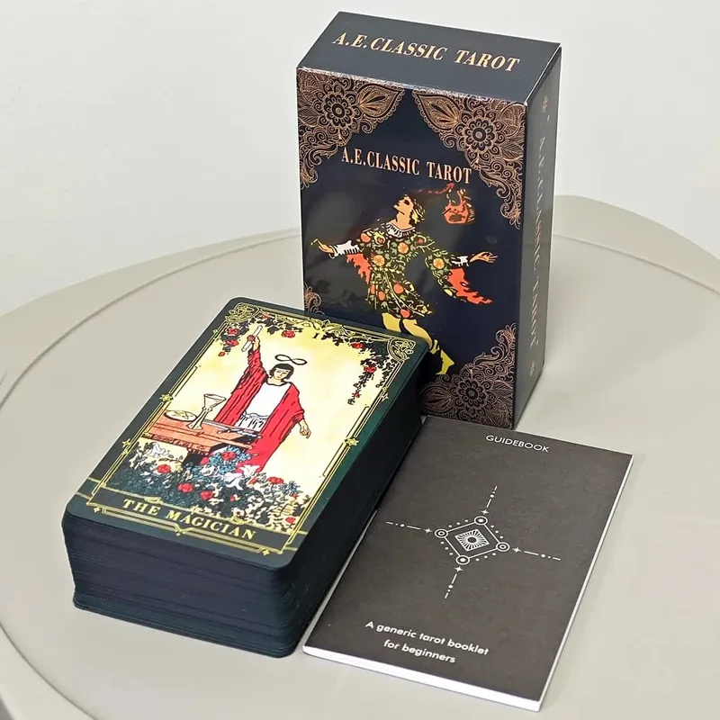 A.E. Tarot classique 78 pièces système Rider Waite cartes de Tarot avec bords dorés vert foncé avec guide pour débutants 10.3*6 cm