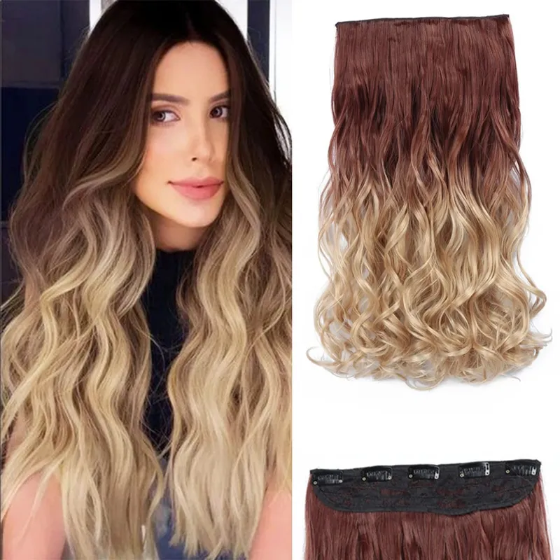 24 Inch Ombre Dip Dye Long Curly Clip in Hair Extensions Two Tone Thick Full Head Synthetic Hairpieces (Black to Dark Red) — image 13