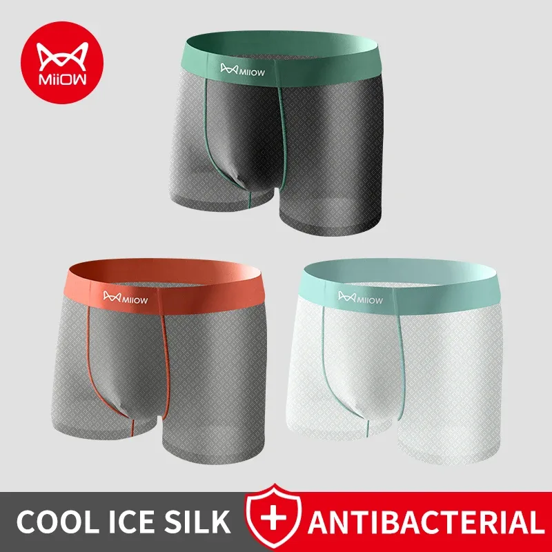 MiiOW 3Pcs Cool Ice Silk Men Underwear Boxers 7A Antibacterial Men's Panties Seamless Mesh Breathable Mens Underpants Man Boxers — image 26