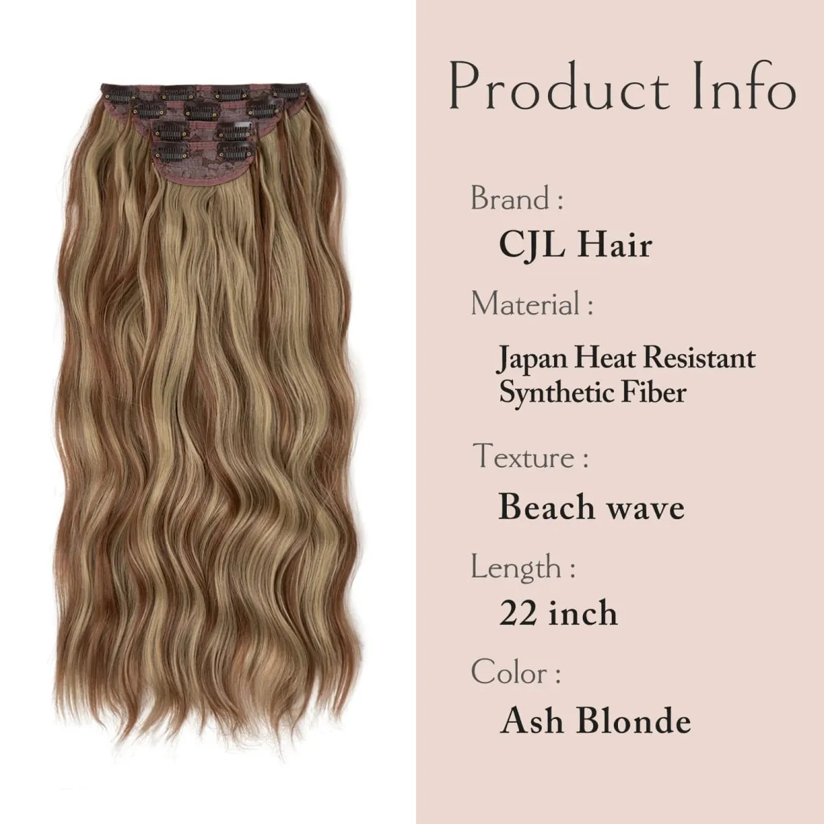 22" 4pcs/set Synthetic Clip In Hair Extensions Elegant Long Wavy Thick Hairpiece Daily Use Brown Blonde Natural Fake Hair — image 3
