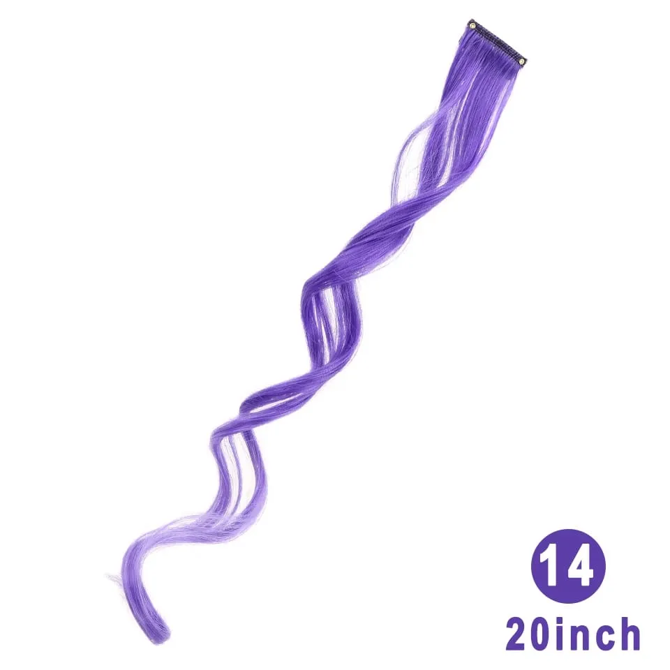 Synthetic Hair Extensions With One Clip Heat Resistant Rainbow Hair Piece For Kid Women Long Curly Wavy Style Colorful Hair