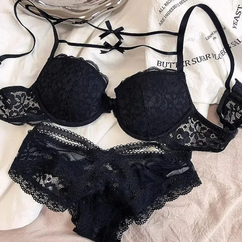Women Lingerie Wireless Comfortable Gathering Bra and Brief Set Embroidered Mesh Embrodiered Anti-sagging Pure Desire Underwear — image 7