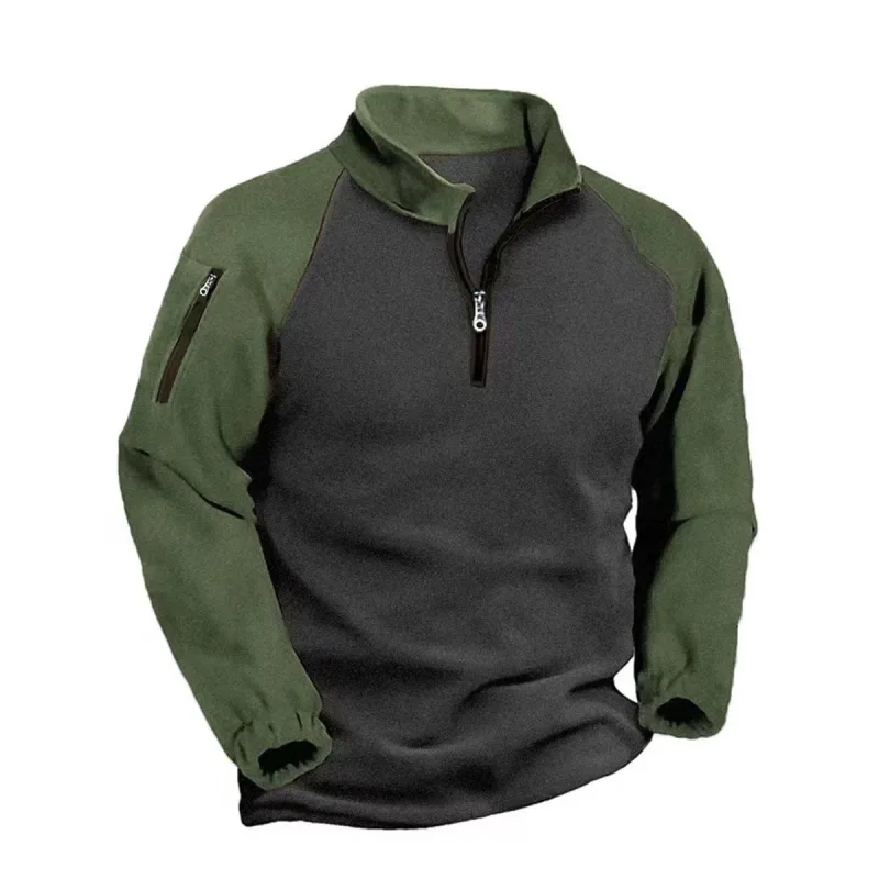 Autumn Winter Men's Fleece Hoodies Half Zipper Patchwork Pullover Coats Men Fashion Outdoor Warm Sweatshirts Male Casual Hoodies — image 6