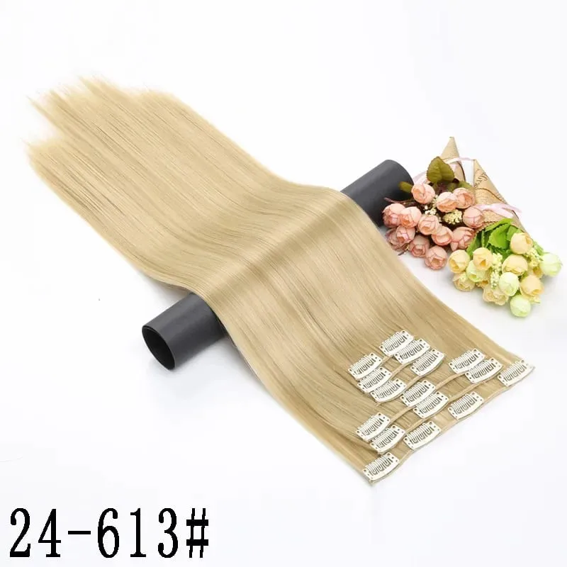 Synthetic 16 Clips In Hair Extension Long Straight Hair Fake False Hairpiece Clip In Hair Extension — image 20