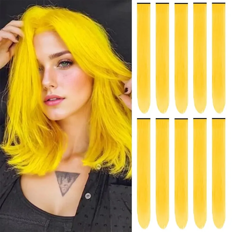 10Pieces 22 inch Colored Hair Extensions Multi-colors Party Highlights Clip in Synthetic Hair Extensions