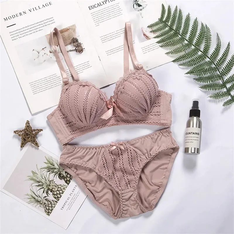 2 Pcs Sexy Push Up Bra and Panty Sets Young Women Underwear Comfortable Brassiere Gathered Lingerie Wholesale Price Adjustable — image 2