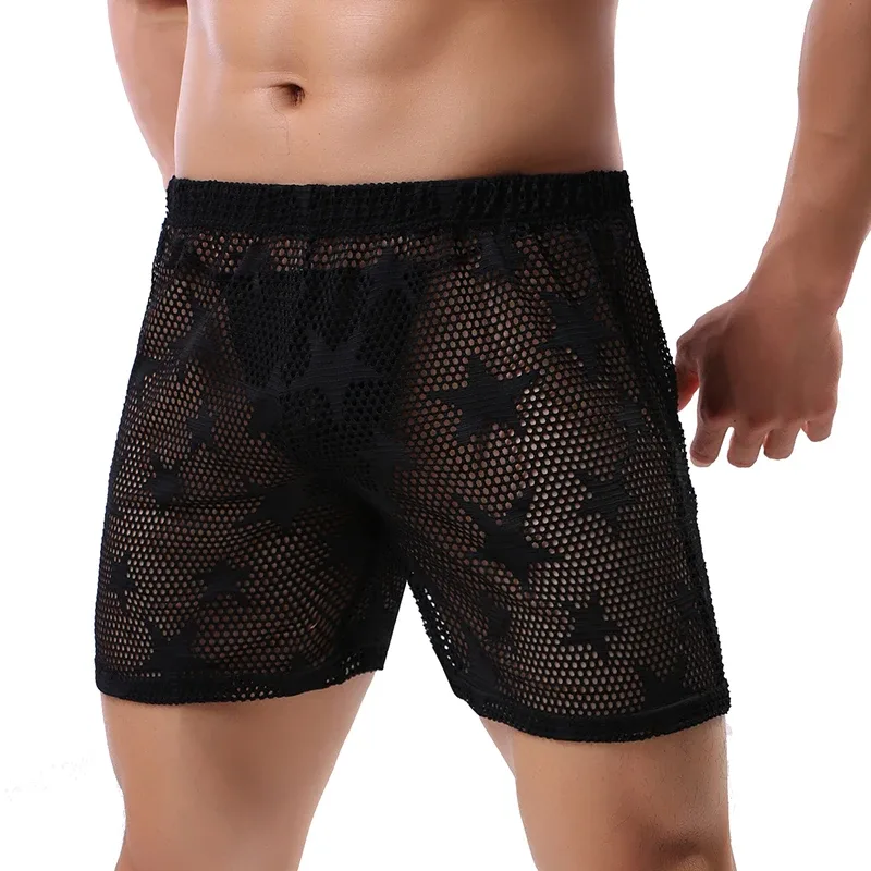 Long Boxer Man Quick Dry Men's Panties Mesh Shorts Men Underpants Sexy U Pouch Underwear Male Lingerie