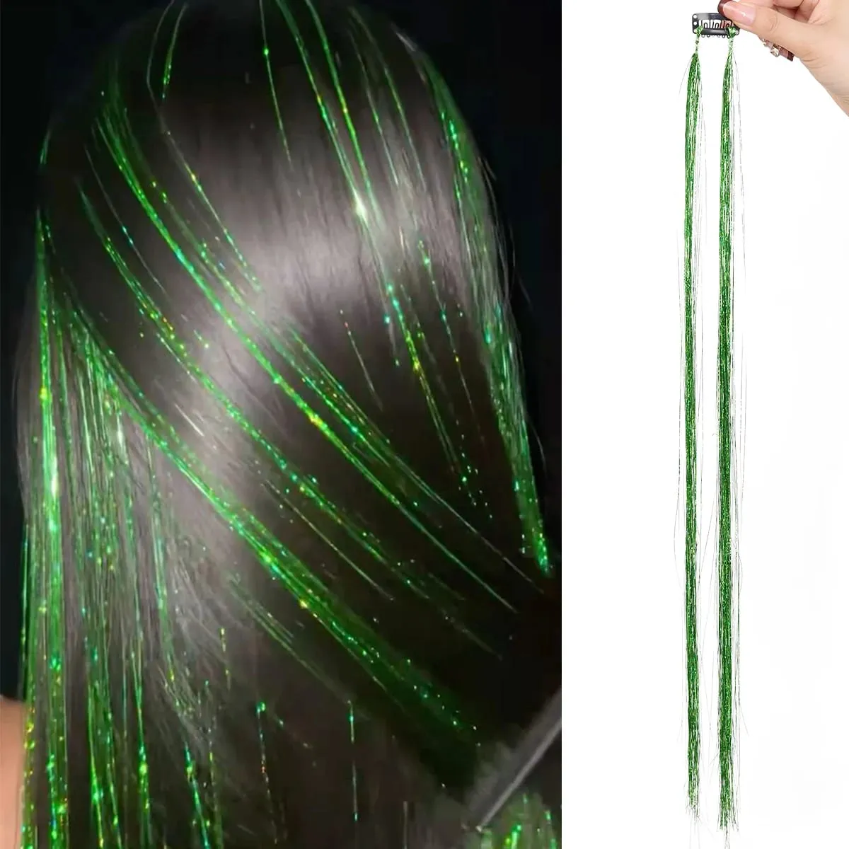 24 tommer 1 stk farvet hårforlængelse med glitter Langt lige hårstykke Farvefest Highlights klip i syntetisk hårforlængelse — image 10