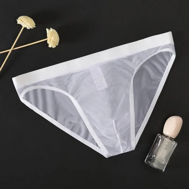 Men Seamless Ice Silk Briefs Low-rise Ultra-Thin See-through Panties Solid Color Quick Drying Underwear — image 8