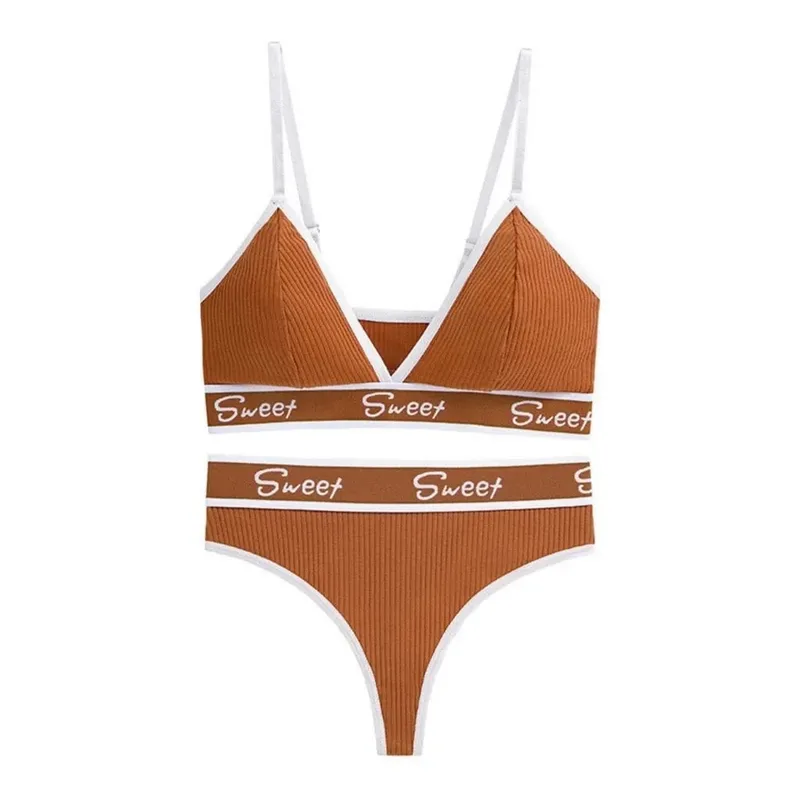Cotton Bra and Panty for Woman Set V Shaped Triangle Cup Wireless Bra Sexy Bikini Panty Sports No Underwire Bra Underw