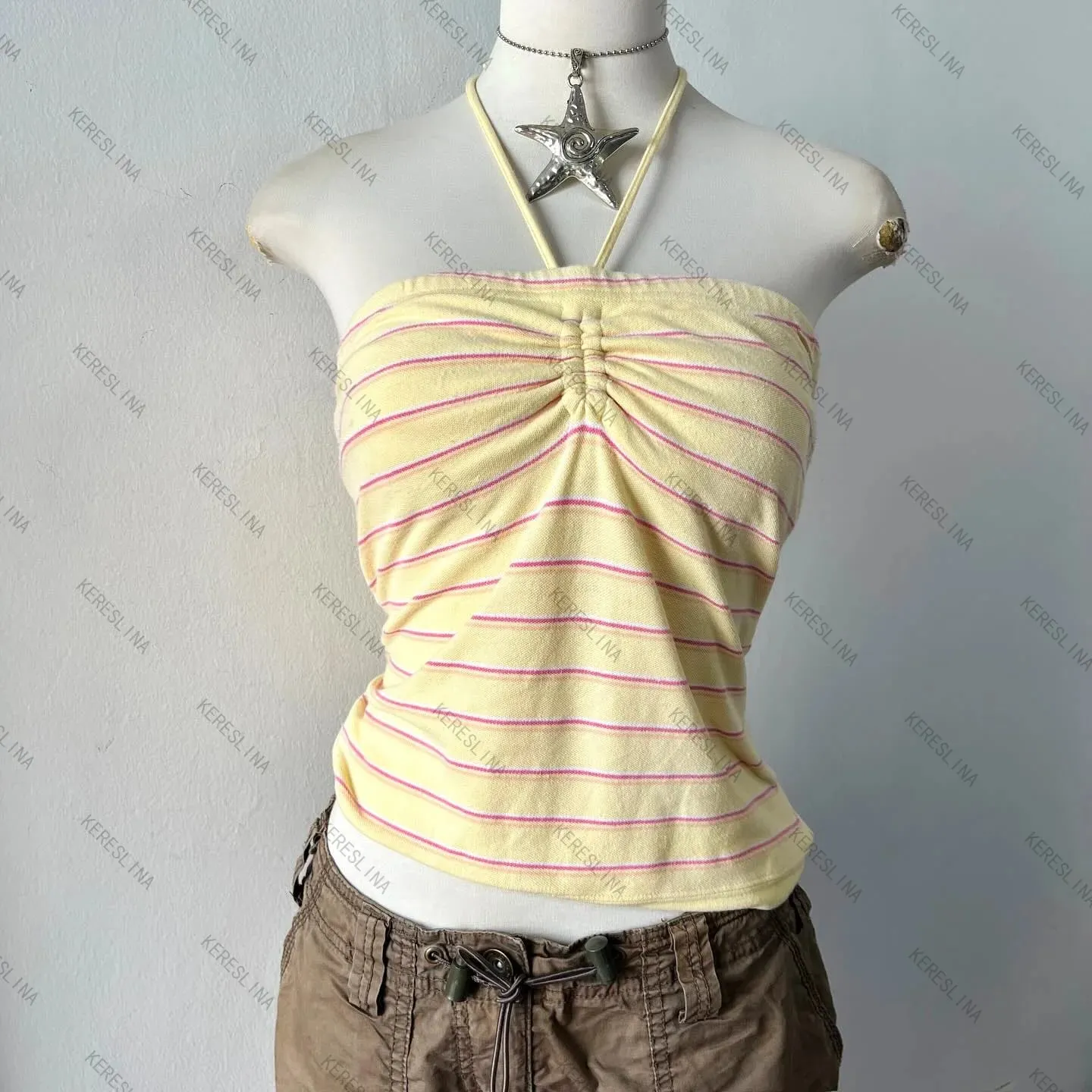 Millennial Style Y2K Skull Lace Bow Striped Halter Top Punk Goth Harajuku Style Top Summer Spice Girls Aesthetic Slim Streetwear — image 16