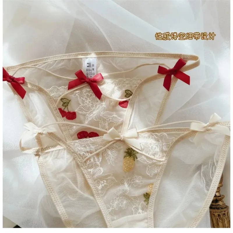 French Sexy Lace Embroidery Lingerie No Underwire Bra Set Cute Bow — image 5