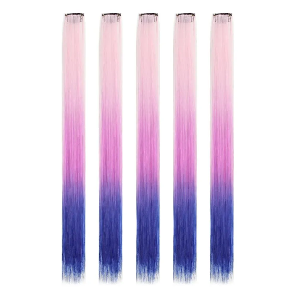 5PCS/set Clip in Hair Extensions Synthetic Hairpieces Colored Party Highlights for Girls 18 inches Multi-colors Straight Hair — image 24