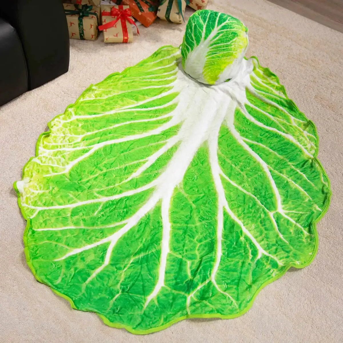 3D Lifelike Plush Chinese Cabbage Watermelon Blanket Simulation Stuffed Poached Egg Throw Pillow with Blanket 2 In 1 Cushion