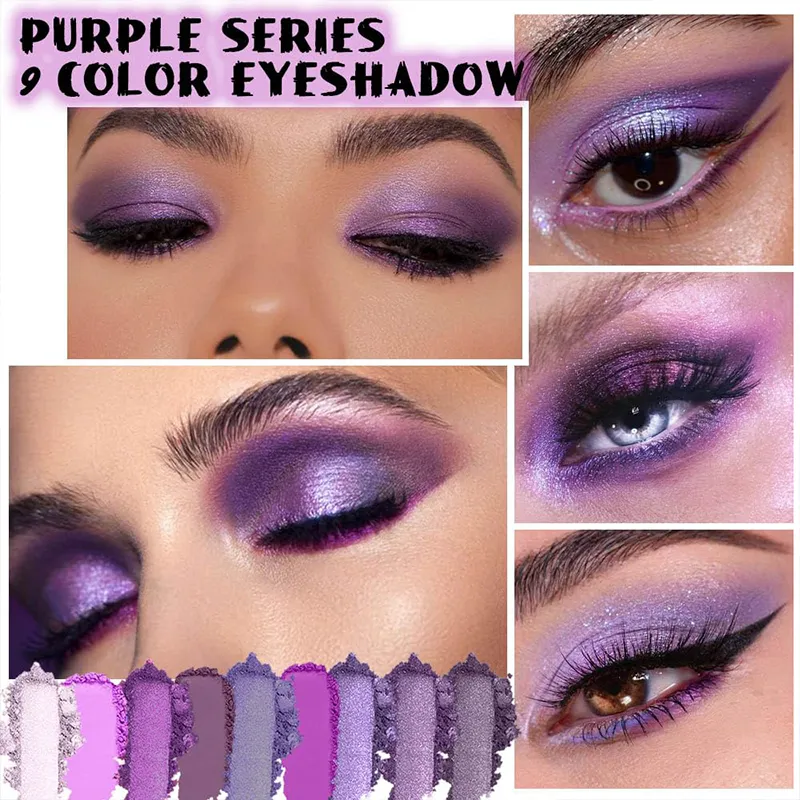 9 Color Purple Eye Shadow Palette Matte Pearlescent Eyeshadow Makeup for Women Glitter Shimmer Korean Cosmetics