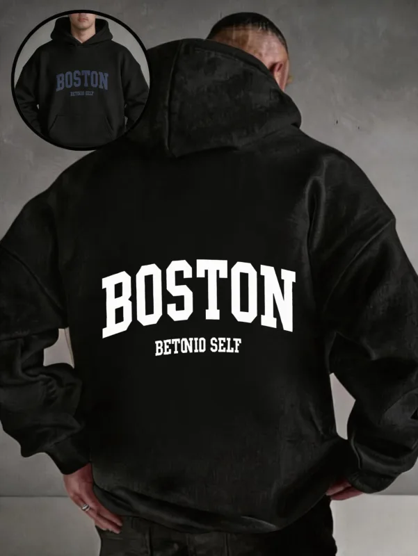 Oversized colorful hoodie, streetwear-style pullover, Boston Betonio back-print design, unisex casual wear, plus size. — image 2