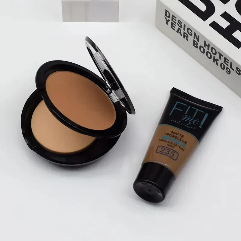 30ml Liquid Foundation Dark Skin Dedicated Foundation Cosmetic 30g Micolor Fit Me 2 IN 1 Matte Black Skin Poreless Powder Set — image 1