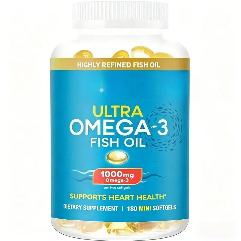 Fish Oil Omega 3 Mini Softgels 1000mg EPA + DHA Ultra Pure Supplements Heart Health Support Easy To Swallow Minis 180 Count