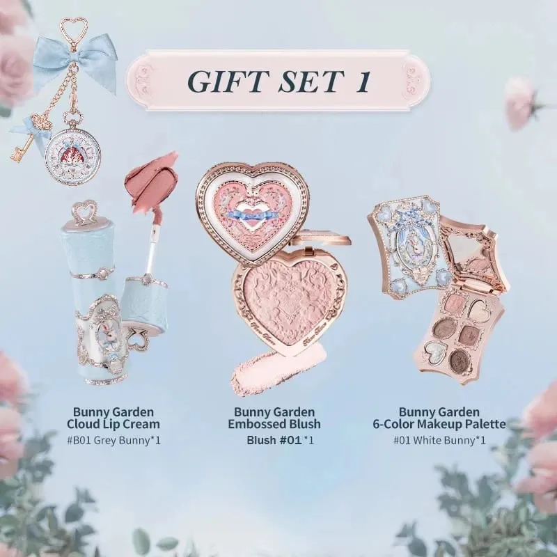 Flowerknows Bunny Garden Collection ชุดของขวัญแต่งหน้า Pigment Palette Lip Balm พวงกุญแจ Velvet Matte ลิปสติกครีมชุด