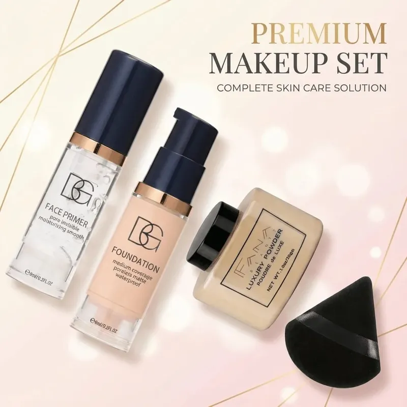 4-Pcs Set Face Makeup Bundle - Smoothing Primer Matte Foundation Setting Powder with Puff - Long-Lasting Waterproof Value Pack — image 6