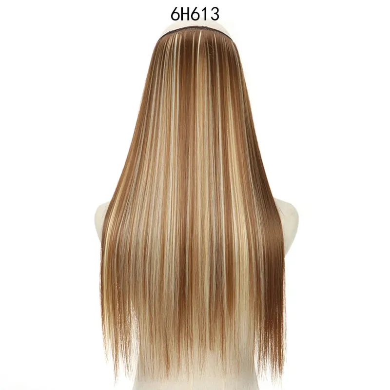 Long No Clips Invisible Wire Hair Extensions 16 22 32" Synthetic Wavy Black Brown One Piece Hairpiece Hair Extension