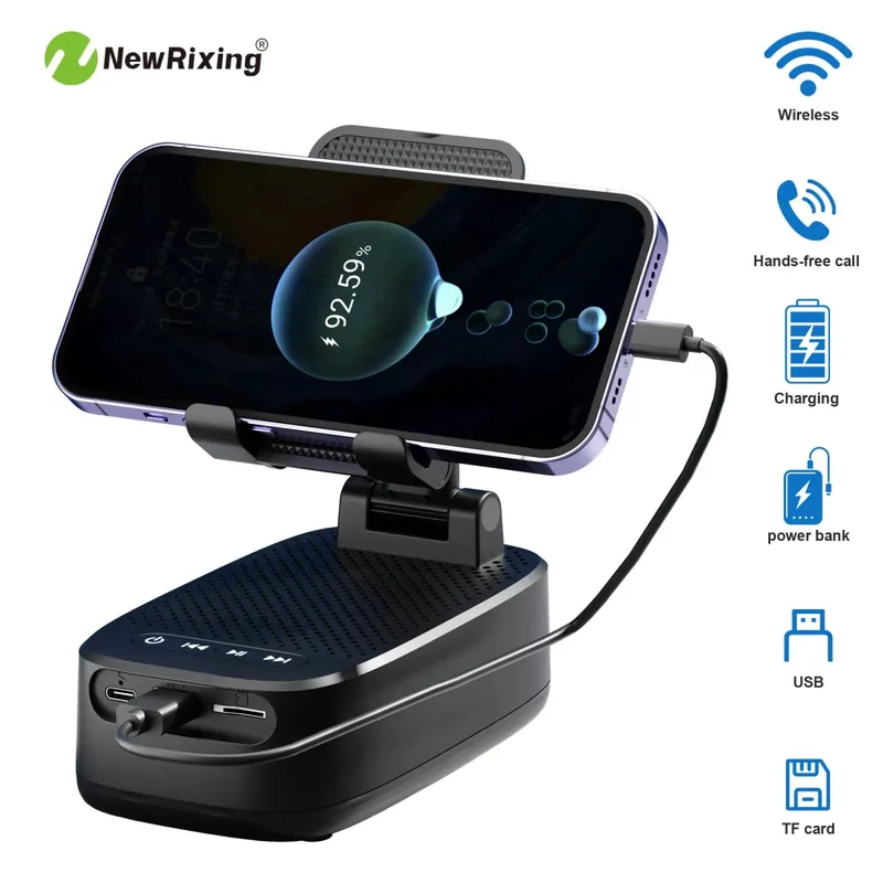 Kablosuz Telefon Tutucu Taşınabilir Hoparlör Hoparlör Telefon Tutucu Acil Güç Bankası 1800 mAh Pil USB Şarj Eller Serbest