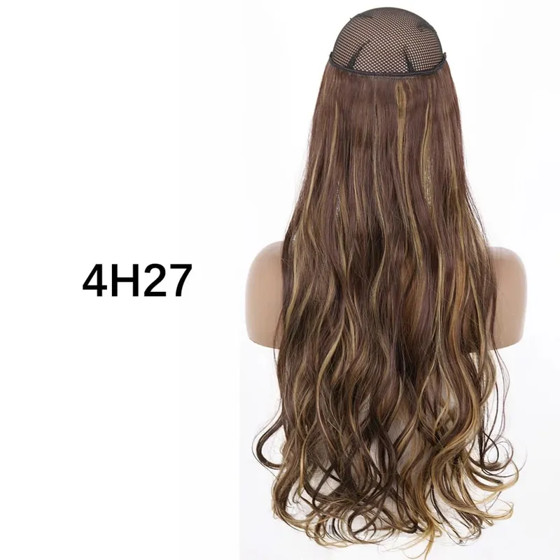 Synthetic No Clip Hair Extensions Natural 16 22 32" Long Wavy Invisible Wire One Piece False Hairpiece For Women