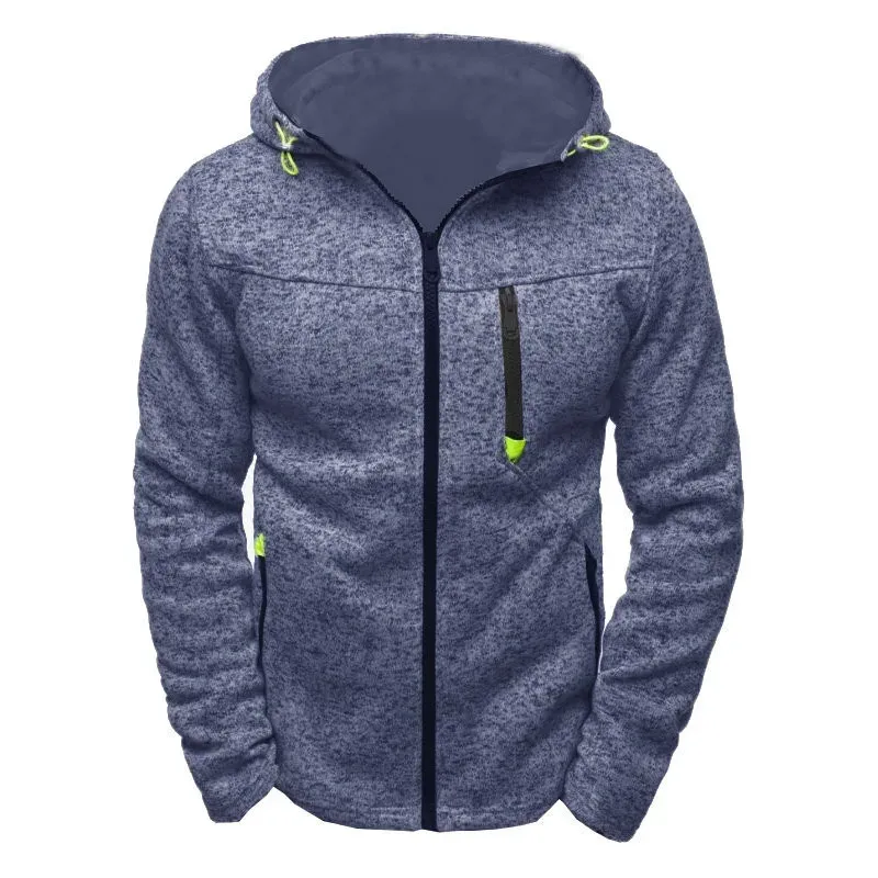 Men's Hoodie with Side Zipper Pockets Thin Wool Solid Color Tracksuit Casual Everyday Outdoor Hooded Tracksuit Long Sleeves — image 9