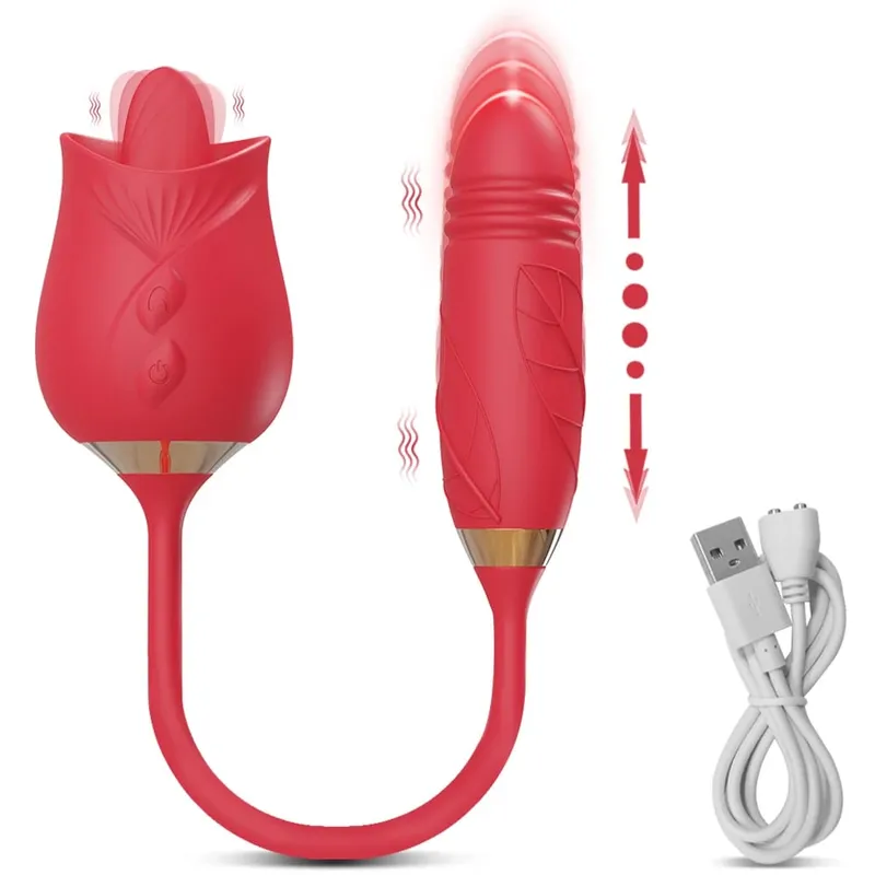 Rose-Sucking Thrusting Dildo Vibrator for Women Nipple Clit Stimulator Vibrating Egg Tongue Licking Clitoris Sucker Sex Toys — image 12