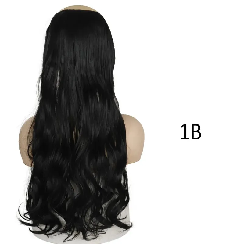 Synthetische 5 Clips in Haarverlängerungen, natürliche lange gewellte Frisuren, gefälschtes Haarteil, braun, schwarz, einteilig für Frauen