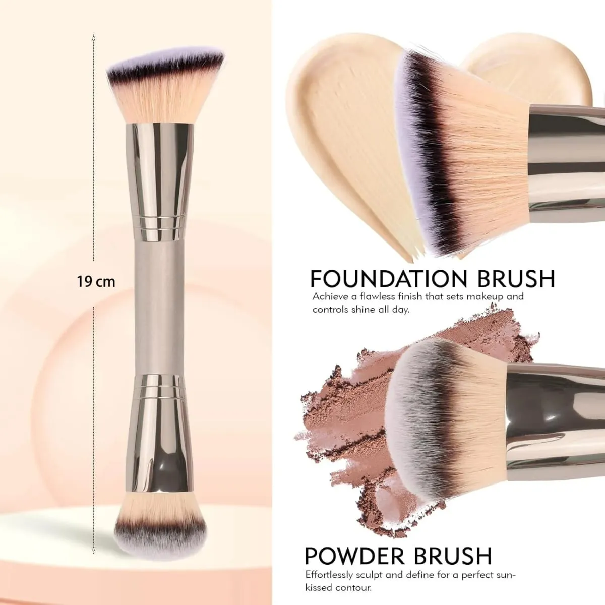 Dual Ended Foundation Brush for Liquid Powder Blush Concealer Contour Professional Makeup Tool with Travel Pouch for Women Girl — image 2