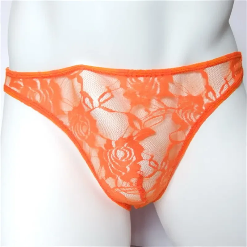 Sexiga män Spets Transparenta trosor Perspektiv Underkläder Hollow Out Rose Mesh Lågväxt manliga trosor — image 14
