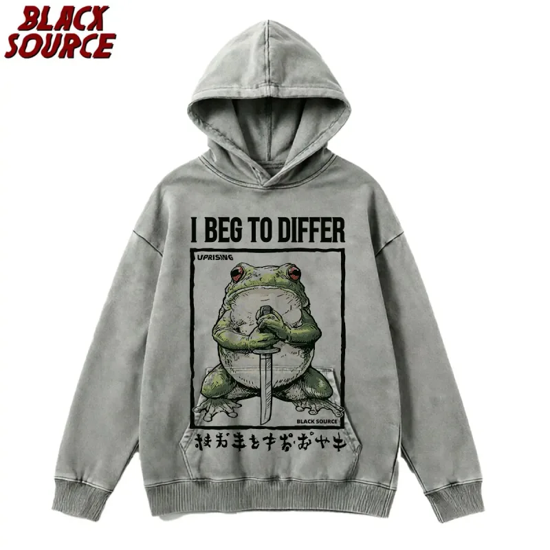 T444 I Beg To Differ Frog Hoodie, Funny Japanese Retro Graphic Pullover Sweatshirt, Harajuku Aesthetic Streetwear — image 18