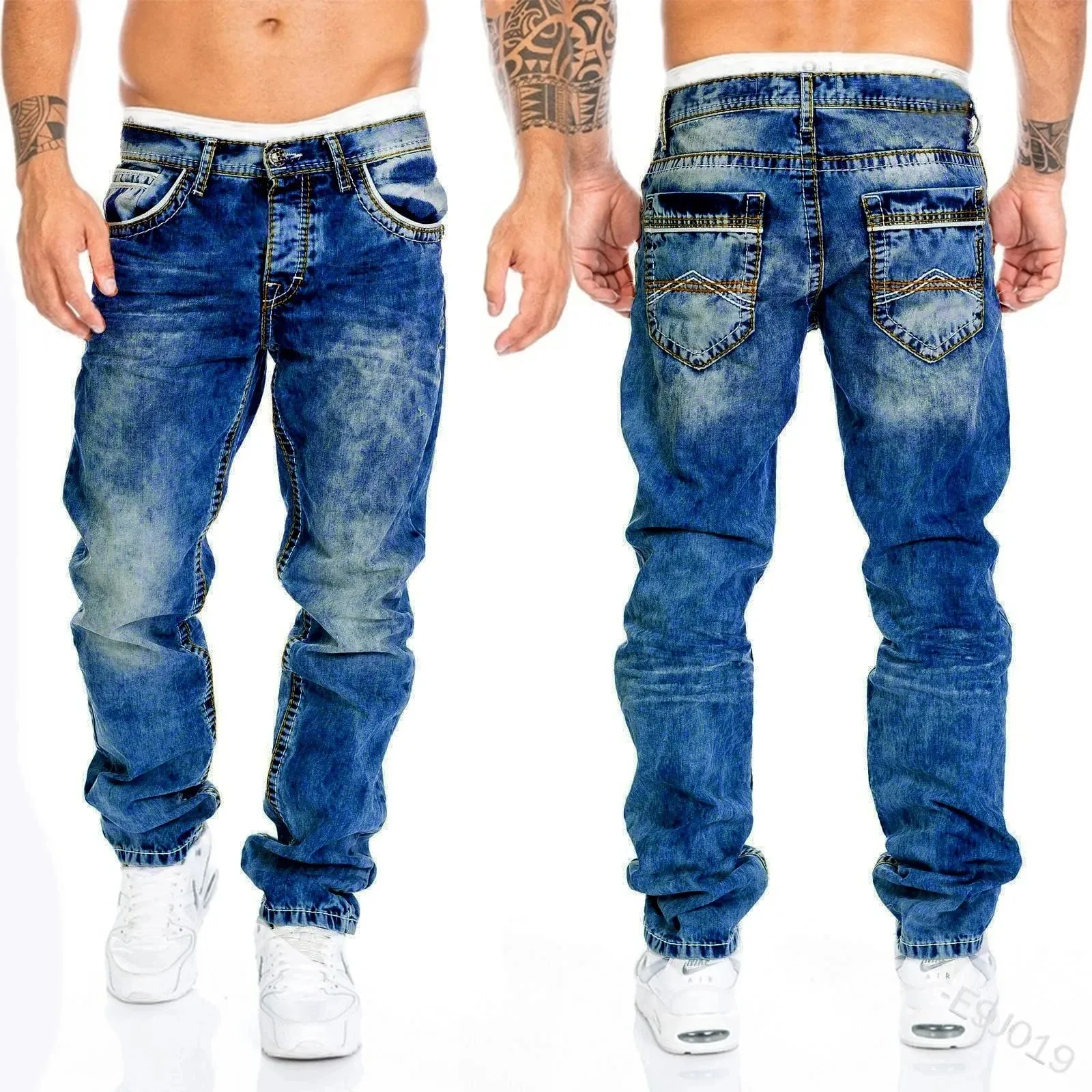2024 Men Jeans Solid Pockets Stretch Denim Straight Pants Spring Summer Business Casual Trousers Daily Streetwear Men's Clothing — image 2