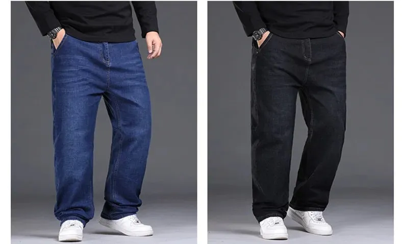 Jeans Melar Pria Ukuran 29-50 Celana Denim Kaki Lurus Celana Jalanan Biru Hitam Ukuran Besar Santai Cocok untuk Bekerja Kasual Baru