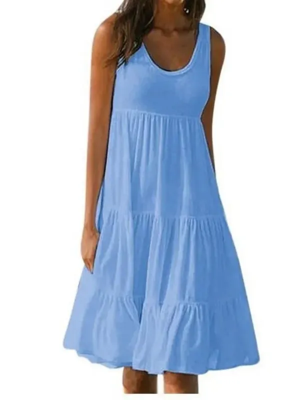 Oversized O Neck Sleeveless Ruffles Loose Beach Dress Women Boho Solid Color Plus Size Elegant Sundress Club Party Vestidos — image 6